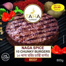 TAHA SUPREME10 NAGA CHUNKY BEEF BURGERS 800GM